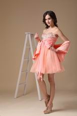 Cute Orange Pink Sweet Sixteen Dress With Shawl