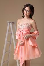 Cute Orange Pink Sweet Sixteen Dress With Shawl