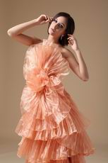 Designer Orange Cascade Skirt A-line Top Designer Prom Dress