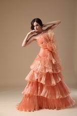 Designer Orange Cascade Skirt A-line Top Designer Prom Dress