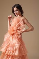 Designer Orange Cascade Skirt A-line Top Designer Prom Dress