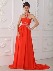 Halter Top 2014 Formal Evening Dress In Orange Red