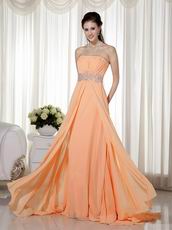 Strapless Sleeveless Apricot Orange Chiffon Celebrity Dress