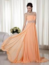 Strapless Sleeveless Apricot Orange Chiffon Celebrity Dress