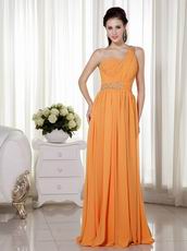 One Shoulder Orange Floor Length Cache Prom Dress With Beading