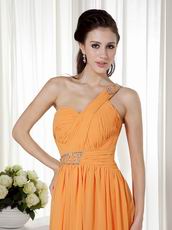 One Shoulder Orange Floor Length Cache Prom Dress With Beading