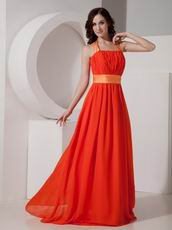 Orange Red Halter Long Chiffon Dress For Prom Party Wear