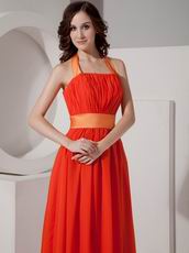 Orange Red Halter Long Chiffon Dress For Prom Party Wear