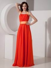 Orange Red Halter Long Chiffon Dress For Prom Party Wear