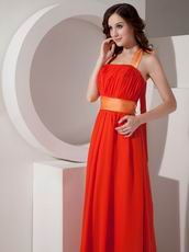 Orange Red Halter Long Chiffon Dress For Prom Party Wear