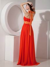 Orange Red Halter Long Chiffon Dress For Prom Party Wear