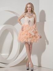 Cute Style Orange Lace Cocktail Dress With Feather Decorate