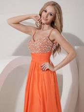 Not Expensive Spaghetti Straps Orange Chiffon Beaded Prom Dress