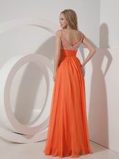 Not Expensive Spaghetti Straps Orange Chiffon Beaded Prom Dress