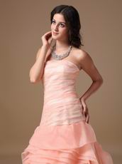 Fading Color Watermelon Prom Dress With Rolled Fabric Flowers