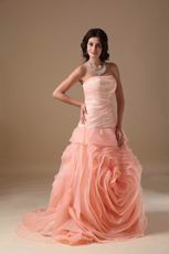 Fading Color Watermelon Prom Dress With Rolled Fabric Flowers