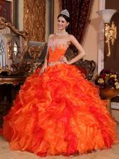 Ruffled Orange Dress Wear To Quinceanera With Applique