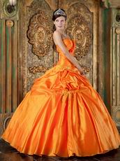 Inexpensive Orange Taffeta Military Ball Gown Corset Back