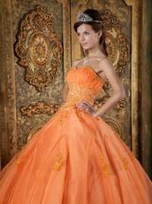 Ruched Sweetheart Applique Orange Organza Best Quinceanera Dress