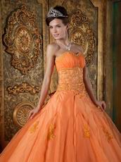 Ruched Sweetheart Applique Orange Organza Best Quinceanera Dress