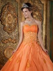 Ruched Sweetheart Applique Orange Organza Best Quinceanera Dress