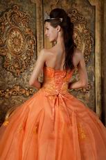 Ruched Sweetheart Applique Orange Organza Best Quinceanera Dress