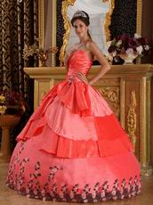 Orange Red Layers Skirt Appliqued Bottom Quinceanera Dress