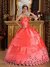 Orange Red Layers Skirt Appliqued Bottom Quinceanera Dress