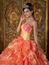 Ruffles Skirt Orange Sweetheart Puffy Quinceanera Gown