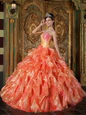 Ruffles Skirt Orange Sweetheart Puffy Quinceanera Gown