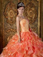 Ruffles Skirt Orange Sweetheart Puffy Quinceanera Gown