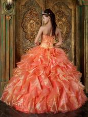 Ruffles Skirt Orange Sweetheart Puffy Quinceanera Gown