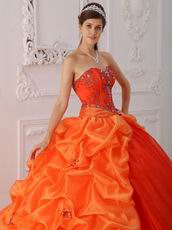 Orange Embroidered Bottom Quinceanera Gown With Chapel Train