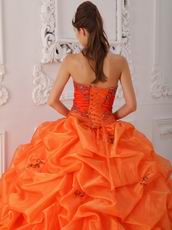 Orange Embroidered Bottom Quinceanera Gown With Chapel Train