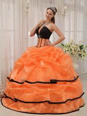 Strapless Orange Organza Quinceanera Dress With Black Bordure