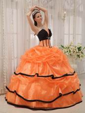 Strapless Orange Organza Quinceanera Dress With Black Bordure