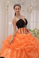 Strapless Orange Organza Quinceanera Dress With Black Bordure