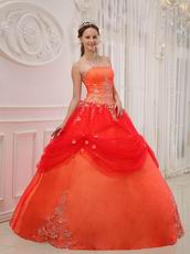 Strapless Puffy A Skirt Quinceanera Dress In Orange Red