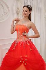 Strapless Puffy A Skirt Quinceanera Dress In Orange Red