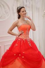 Strapless Puffy A Skirt Quinceanera Dress In Orange Red