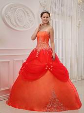 Strapless Puffy A Skirt Quinceanera Dress In Orange Red