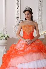 Low Price Trimed Orange Red Quinceanera 2014 Dress Gown