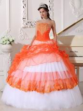 Low Price Trimed Orange Red Quinceanera 2014 Dress Gown