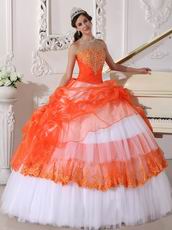 Low Price Trimed Orange Red Quinceanera 2014 Dress Gown