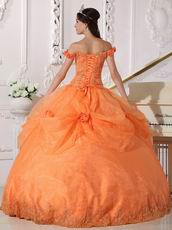 Off Shoulder Neckline Orange Organza Quinceanera Dress Cheap