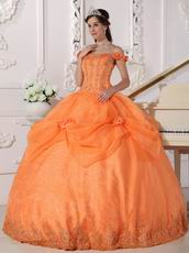 Off Shoulder Neckline Orange Organza Quinceanera Dress Cheap