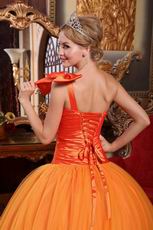 Orange One Shoulder Puffy Skirt Quinceanera Dress