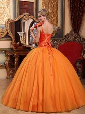 Orange One Shoulder Puffy Skirt Quinceanera Dress