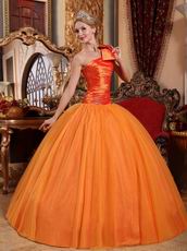 Orange One Shoulder Puffy Skirt Quinceanera Dress