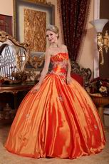 Appliqued Strapless Sleeveless Orange Red Quinceanera Dress